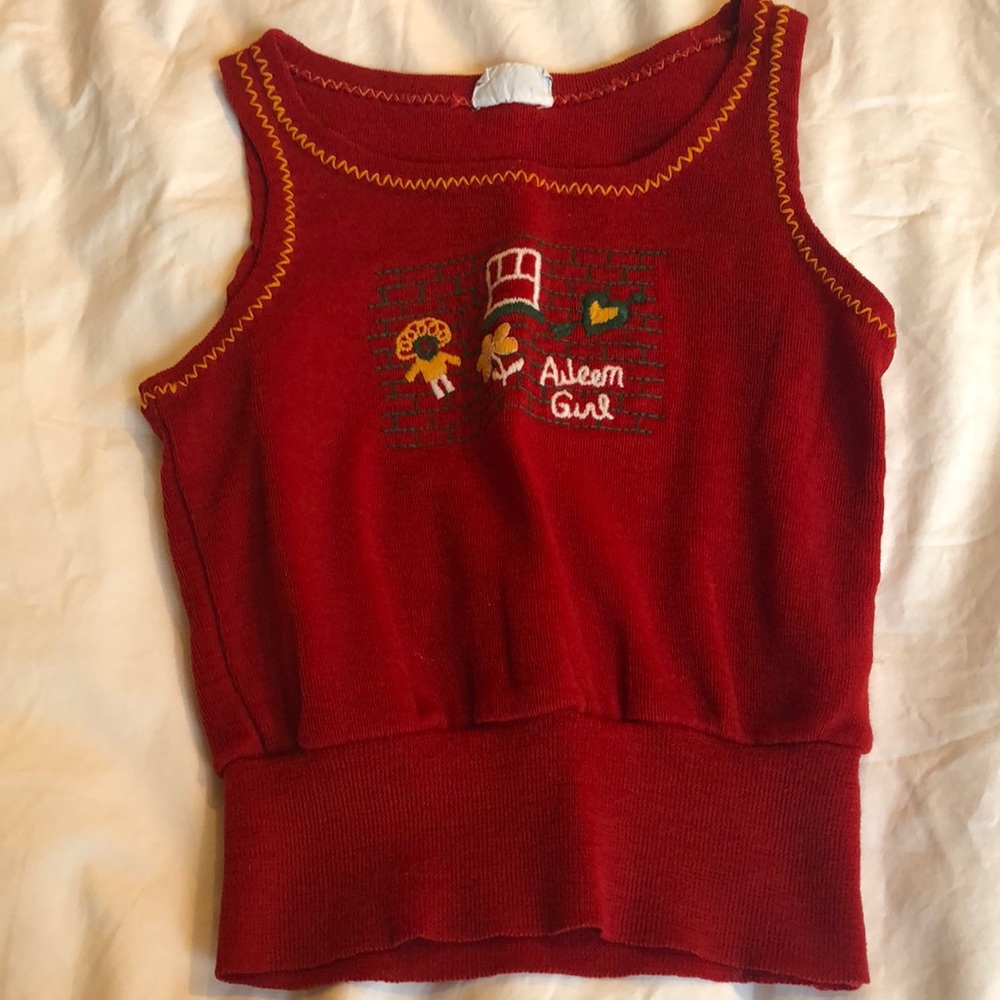 Vintage burgundy sweater vest with embroidered front
